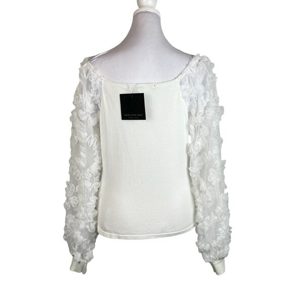 🆕 Marc NY Top Womens Size M White Knit w Tulle Pouf Ruffle Sleeves Romantic NWT - Picture 3 of 11